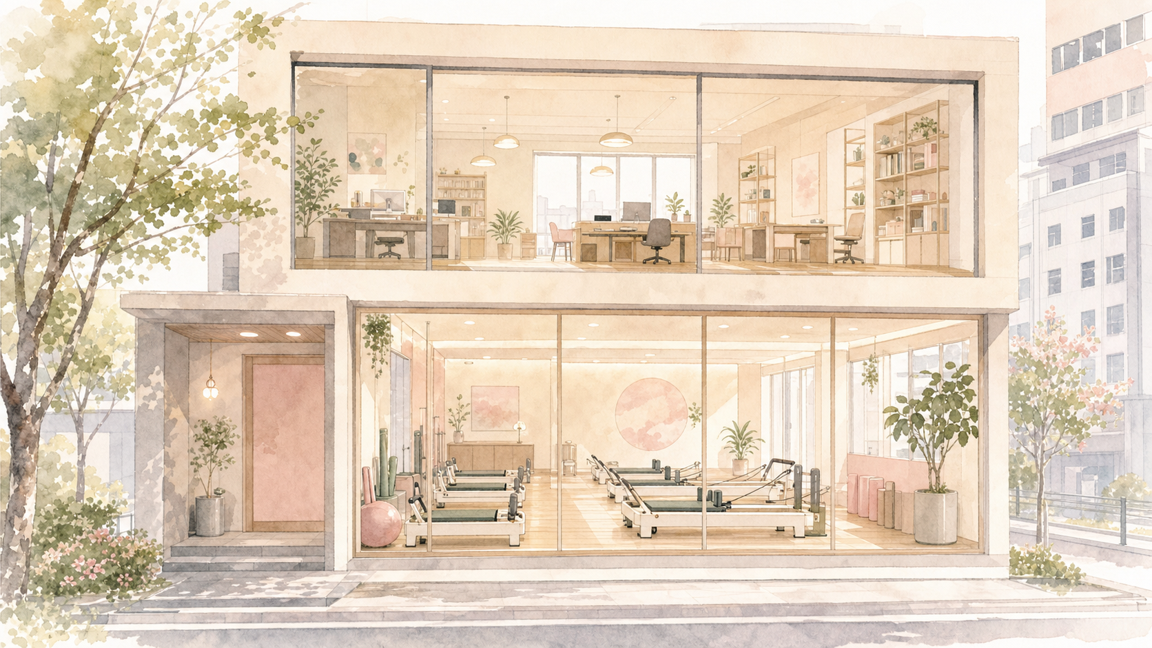 本社と店舗が同じビルにあるイメージ